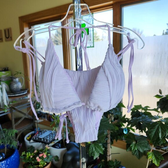 BRAND NEW! Shirred Ribbed Bikini Tie Bikini Set, Lilac Purple XL - Picture 5 of 12